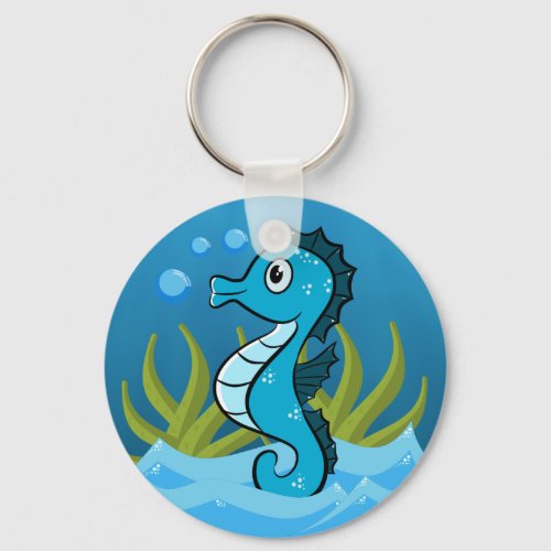 Blue Seahorse Keychain