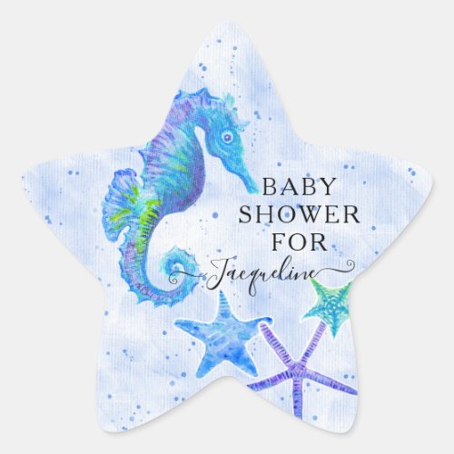 Blue Seahorse n Starfish Beach Seaside Baby Shower Star Sticker