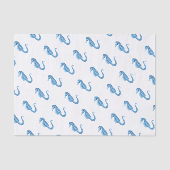 Blue seahorse nautical coastal ocean beach tissue paper (Front)