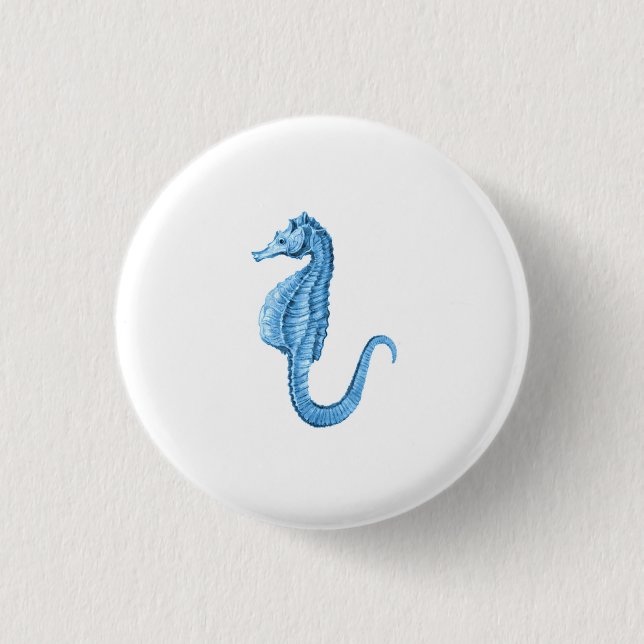 Blue seahorse nautical ocean coastal beach button (Front)