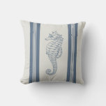 Blue Seahorse Nautical Stripes Throw Pillow at Zazzle
