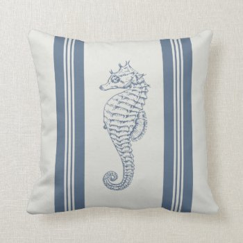 Blue Seahorse Nautical Stripes Throw Pillow by antiquechandelier at Zazzle
