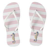 Blue seahorse on blush stripes flip flops