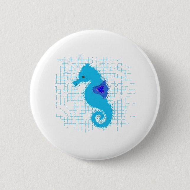 Blue Seahorse On Distressed Background Button (Front)