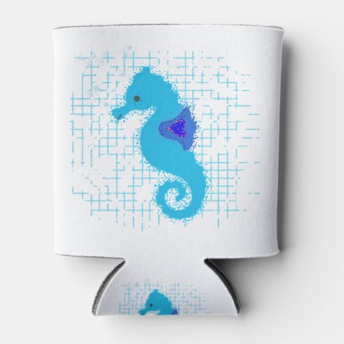 Blue Seahorse On Distressed Background Can Cooler