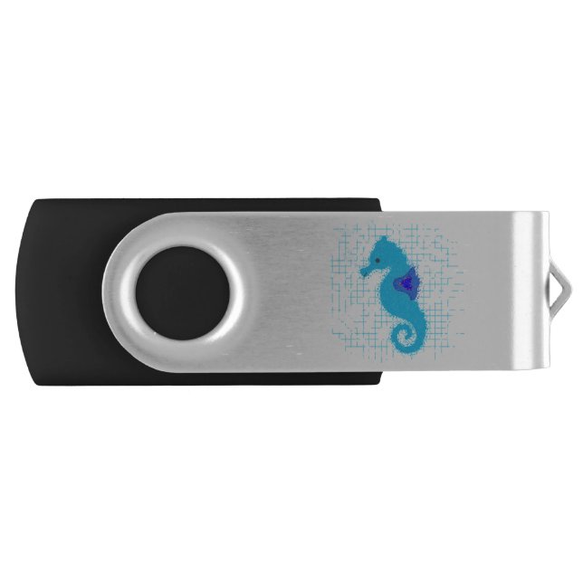 Blue Seahorse On Distressed Background Flash Drive (Front)