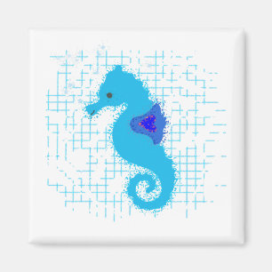 Blue Seahorse On Distressed Background Magnet