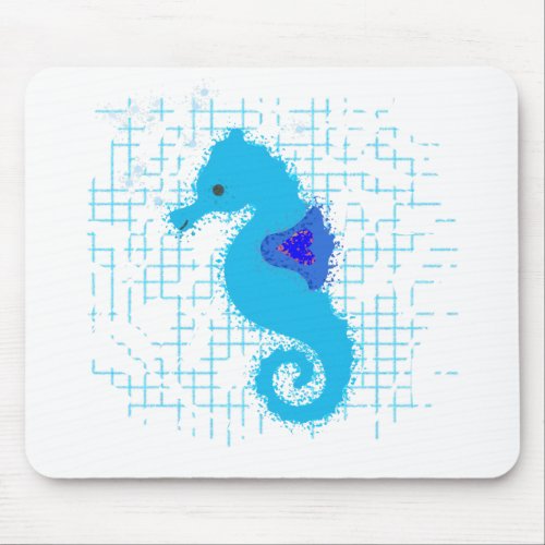 Blue Seahorse On Distressed Background Mouse Pad