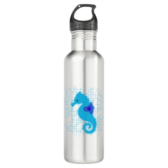 Blue Seahorse On Distressed Background Stainless Steel Water Bottle (Front)