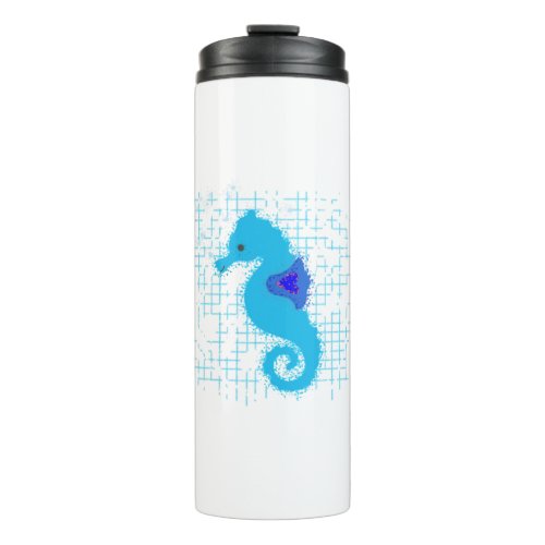 Blue Seahorse On Distressed Background Thermal Tumbler