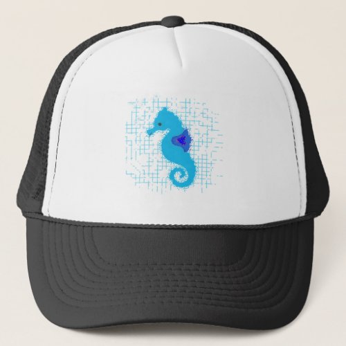 Blue Seahorse On Distressed Background Trucker Hat