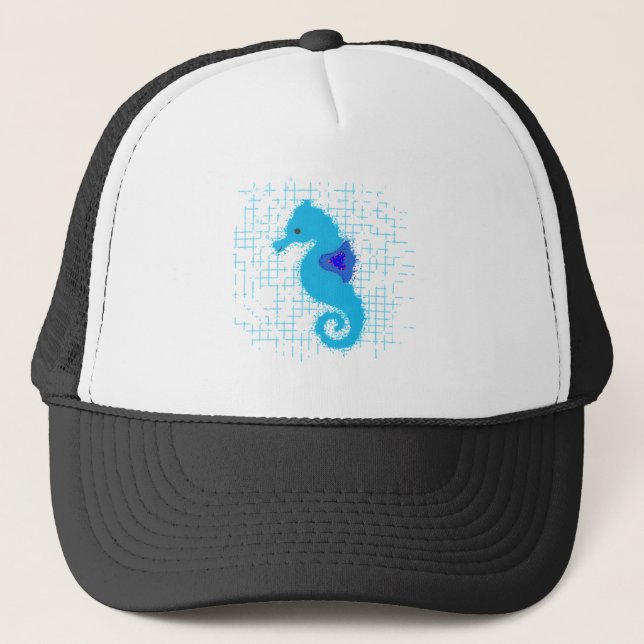 Blue Seahorse On Distressed Background Trucker Hat (Front)