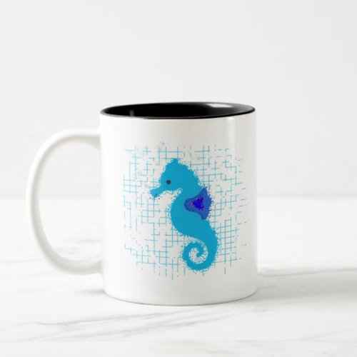 Blue Seahorse On Distressed Background Two_Tone Coffee Mug