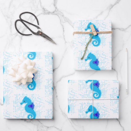 Blue Seahorse On Distressed Background  Wrapping Paper Sheets