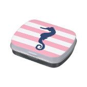 Blue Seahorse on Pink Stripes Candy Tin (Side)