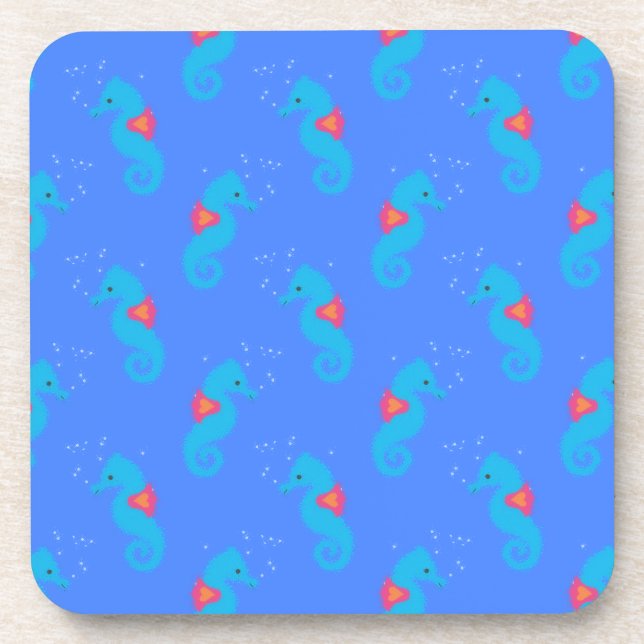 Blue Seahorse Pattern Beverage Coaster (Front)