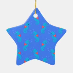 Blue Seahorse Pattern Ceramic Ornament