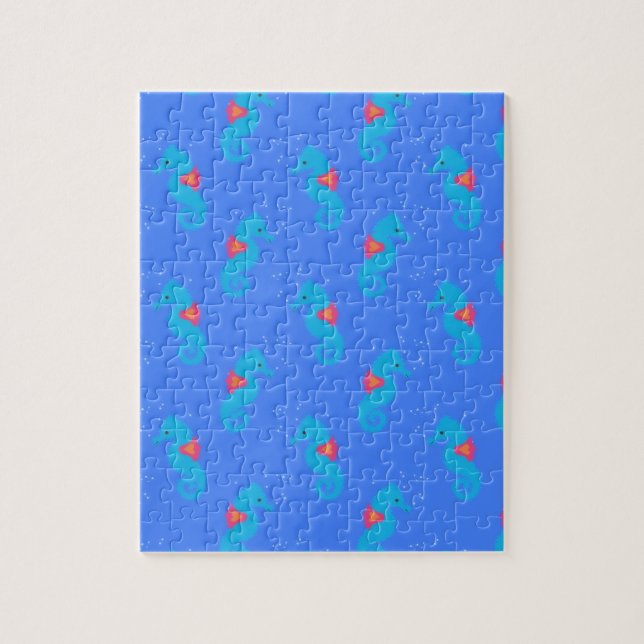 Blue Seahorse Pattern Jigsaw Puzzle (Vertical)