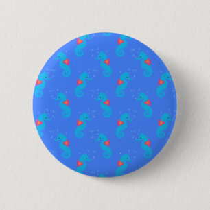 Blue Seahorse Pattern Pinback Button