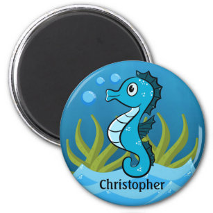 Blue Seahorse Personalized Magnet