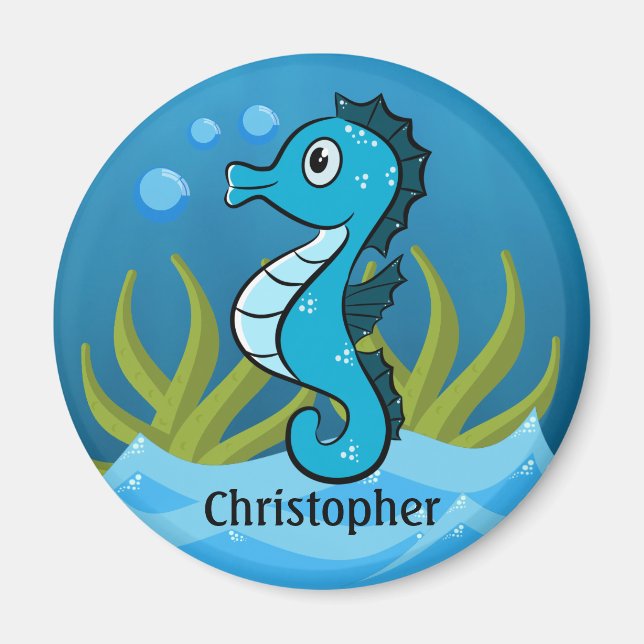 Blue Seahorse Personalized Magnet (Front)