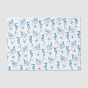Blue Seahorse Starfish and Coral Coastal Theme Tissue Paper