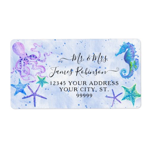 Blue Seahorse Starfish Octopus Seaside Baby Shower Label