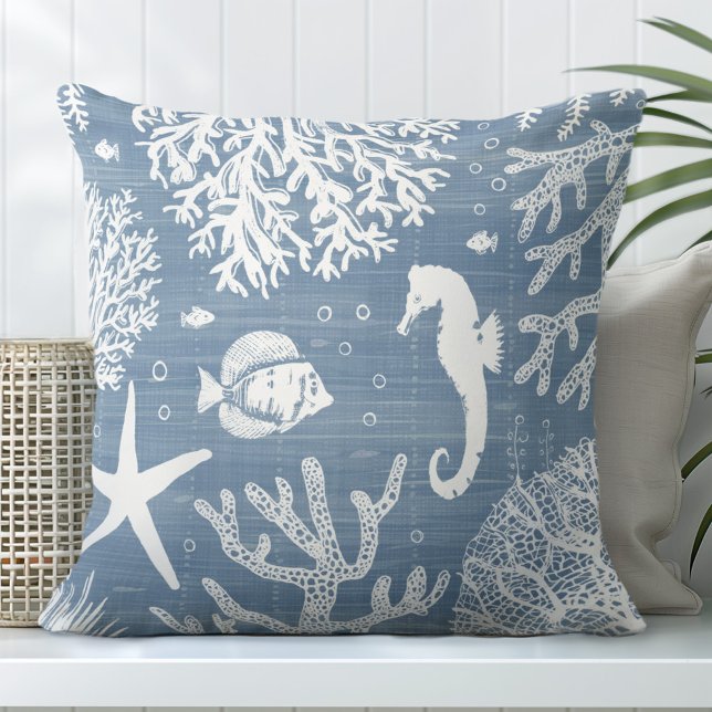 Blue Seahorse Throw Pillow (Creator Uploaded)