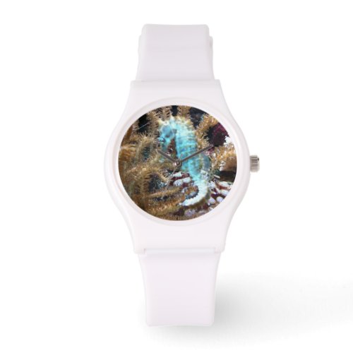 Blue Seahorse White Silicone Watch