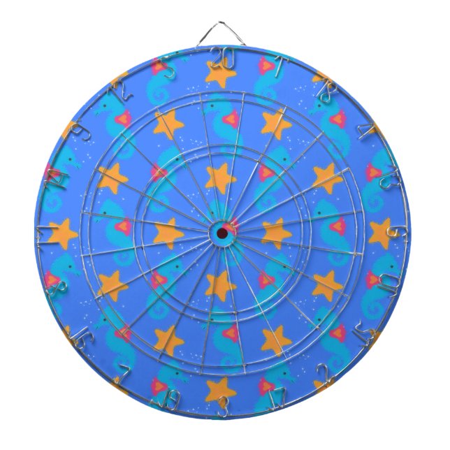 Blue Seahorses And Starfish Pattern Dart Board (Front)