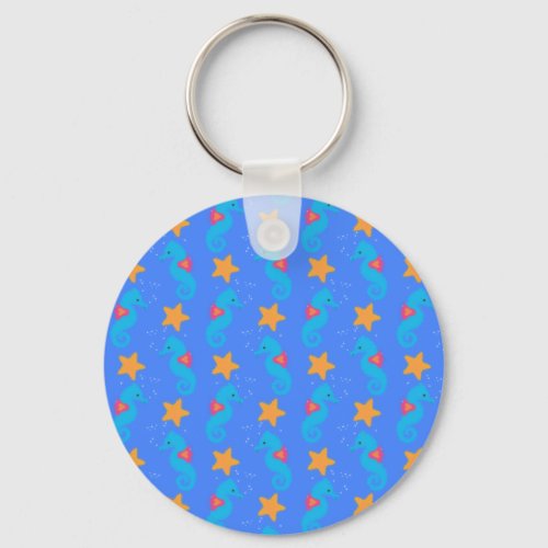 Blue Seahorses And Starfish Pattern Keychain