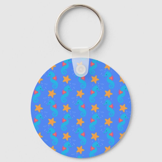 Blue Seahorses And Starfish Pattern Keychain (Front)