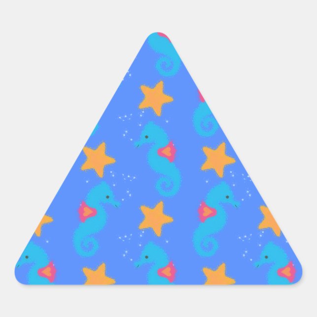Blue Seahorses And Starfish Pattern Triangle Sticker (Front)