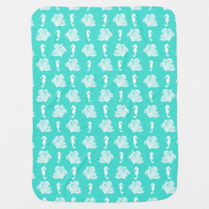 Blue Seahorses Coastal Beach Baby Blanket