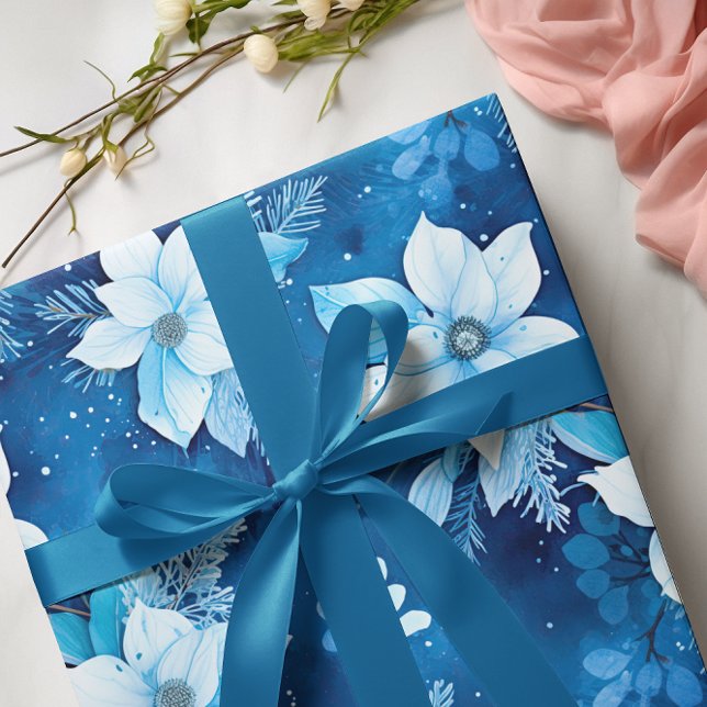 Blue Seamless Paper Christmas Floral Pattern (Creator Uploaded)
