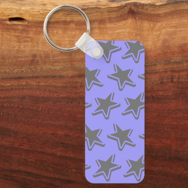 Blue Seamless Retro Style Gray Stars Pattern Keychain (Front)