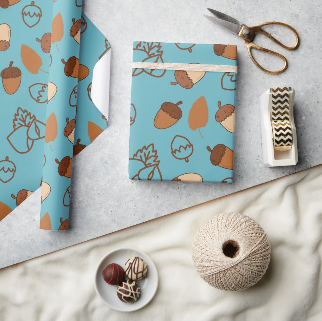 Blue Seamless Wrapping Paper Hazelnut Autumn Vibes (Crafts)