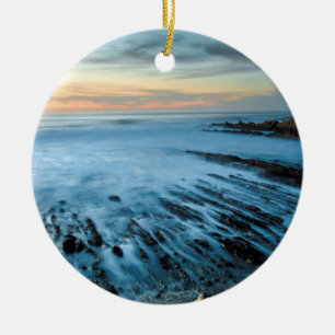 Blue seascape at sunset, California Ceramic Ornament