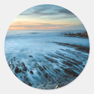 Blue seascape at sunset, California Classic Round Sticker