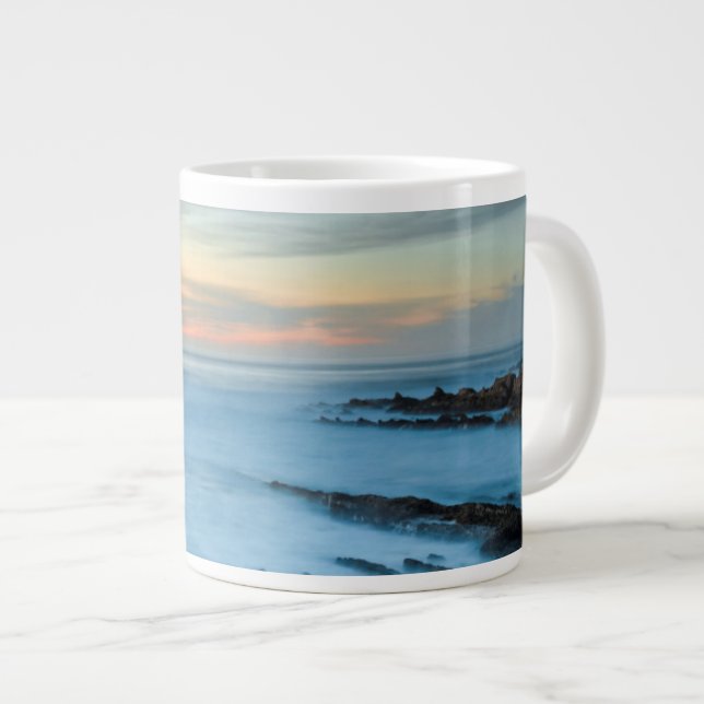 Blue seascape at sunset, California Large Coffee Mug (Front Right)