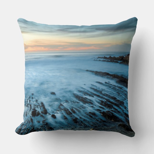 Blue seascape at sunset, California Throw Pillow (Front)
