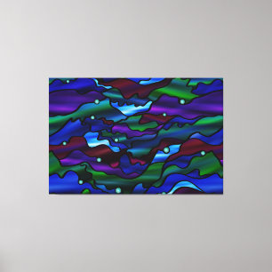 Blue Seascape Organic Stained Glass Abstract Canvas Print