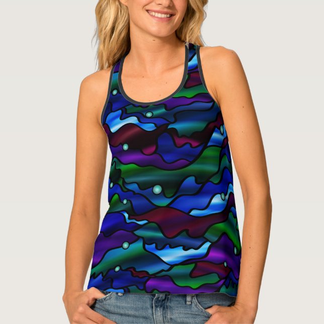 Blue Seascape Stained Glass Abstract Tank Top (Front)