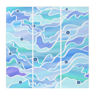Blue Seascape Stained Glass Abstract Triptych