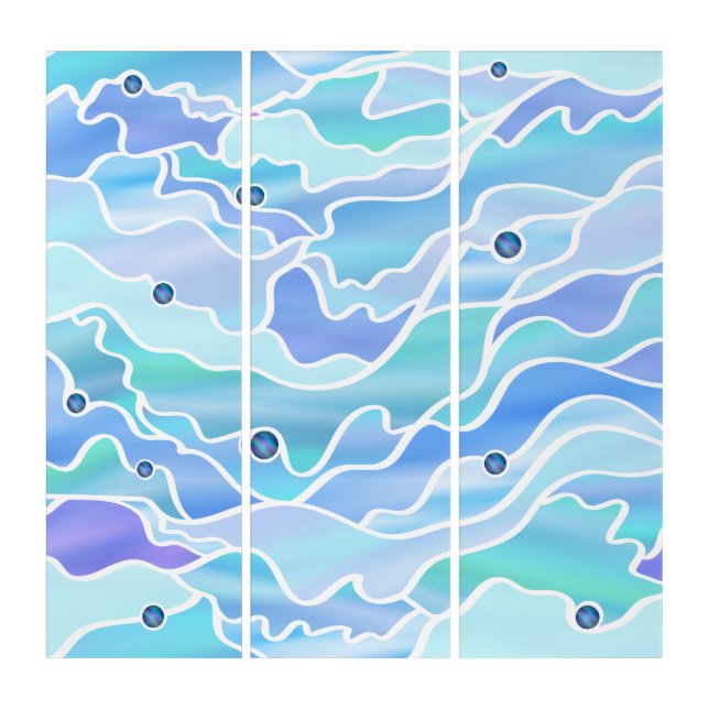 Blue Seascape Stained Glass Abstract Triptych (Front)