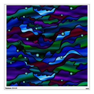 Blue Seascape Stained Glass Abstract Wall Sticker