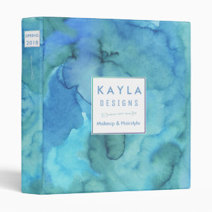 Blue Seascape Watercolor Portfolio 3 Ring Binder