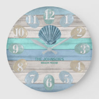 Blue Seashell and Beach Wood Nautical - Blue Teal