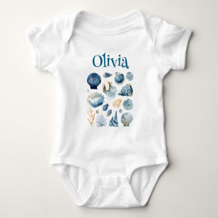 Blue Seashell Baby Bodysuit   Custom Name