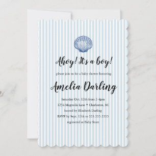 Blue Seashell Baby Boy Baby Shower Stripe Invitation